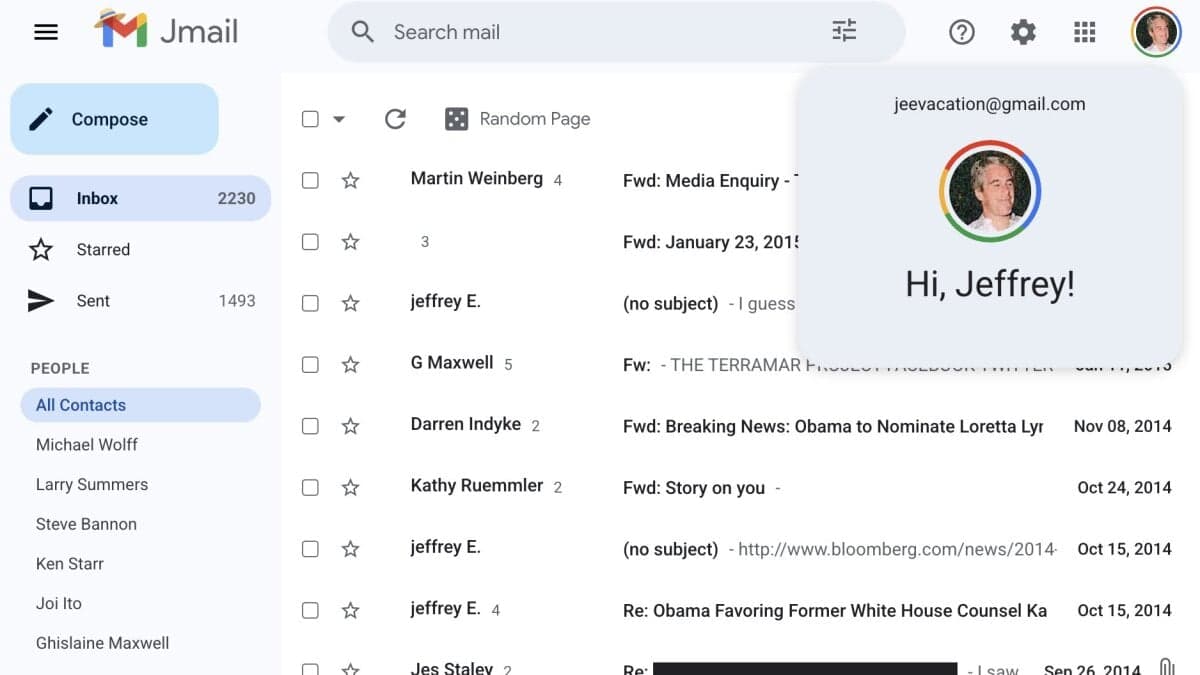 The Epstein Files: Read Epstein's Emails as If You Hacked Gmail