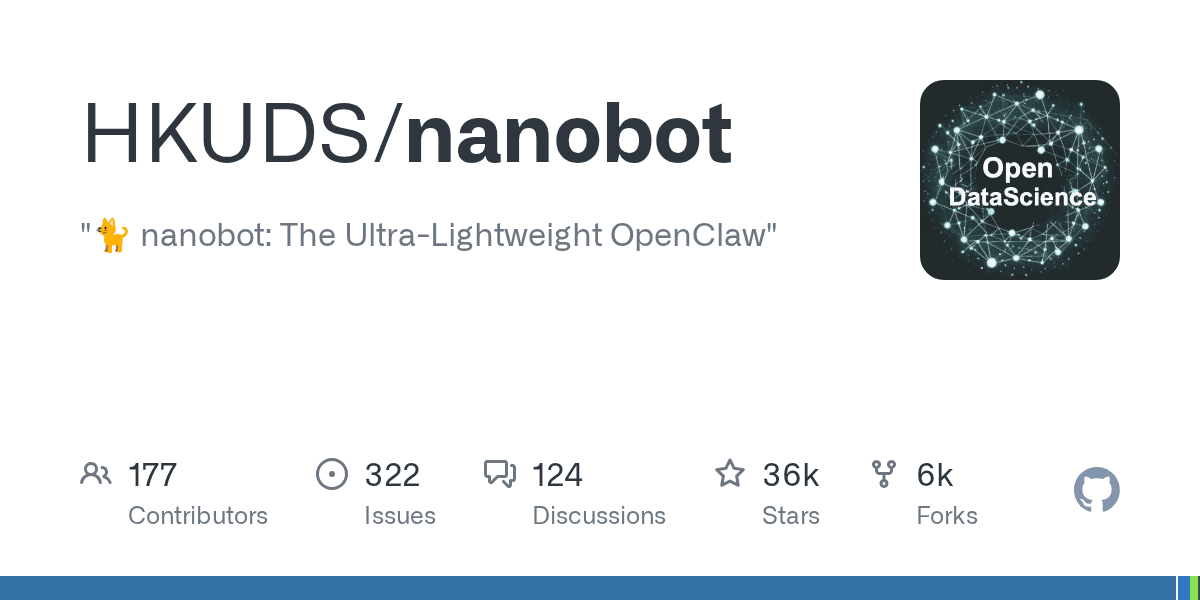 "🐈 nanobot: The Ultra-Lightweight OpenClaw"